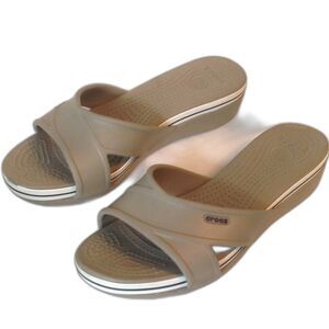 Crocs Low Wedge Slide Beige Sandals Women's Size 9 Waterproof